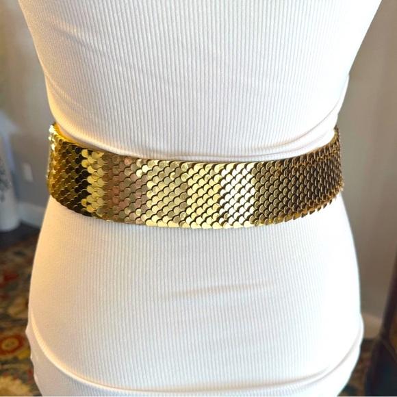 Gold Fish-scale Stretch and Silver Rose Buckle Belt - Picture 5 of 9